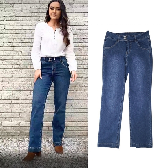Flamingo Vintage Oblique Button Mid Waist Straight Leg Jeans Size Small - Picture 1 of 16